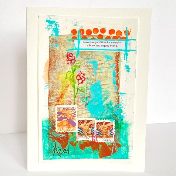 Collage Art Handmade Original Blank Greeting Card and Envelope Vintage Postage - Picture 2 of 6